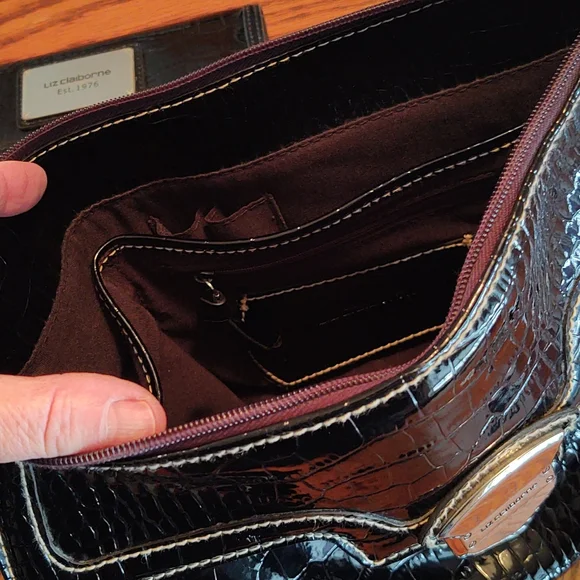 Liz Claiborne Vegan Patent Leather Purse, Wallet, Keychain Set Black - Picture 8 of 16